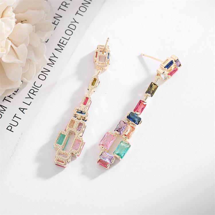 Stunning Long Geometric Woman Trendy Jewelry Multi Color Unique Gemstone Stud Earrings