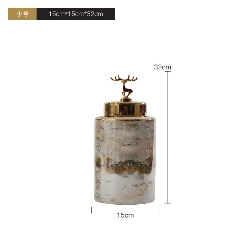 

Банка для хранения с текстурой скандинавского мрамора, домашний декор для рабочего стола, украшения, керамическая банка для конфет, крышка в виде золотого оленя, коробка для хранения, украшение для дома