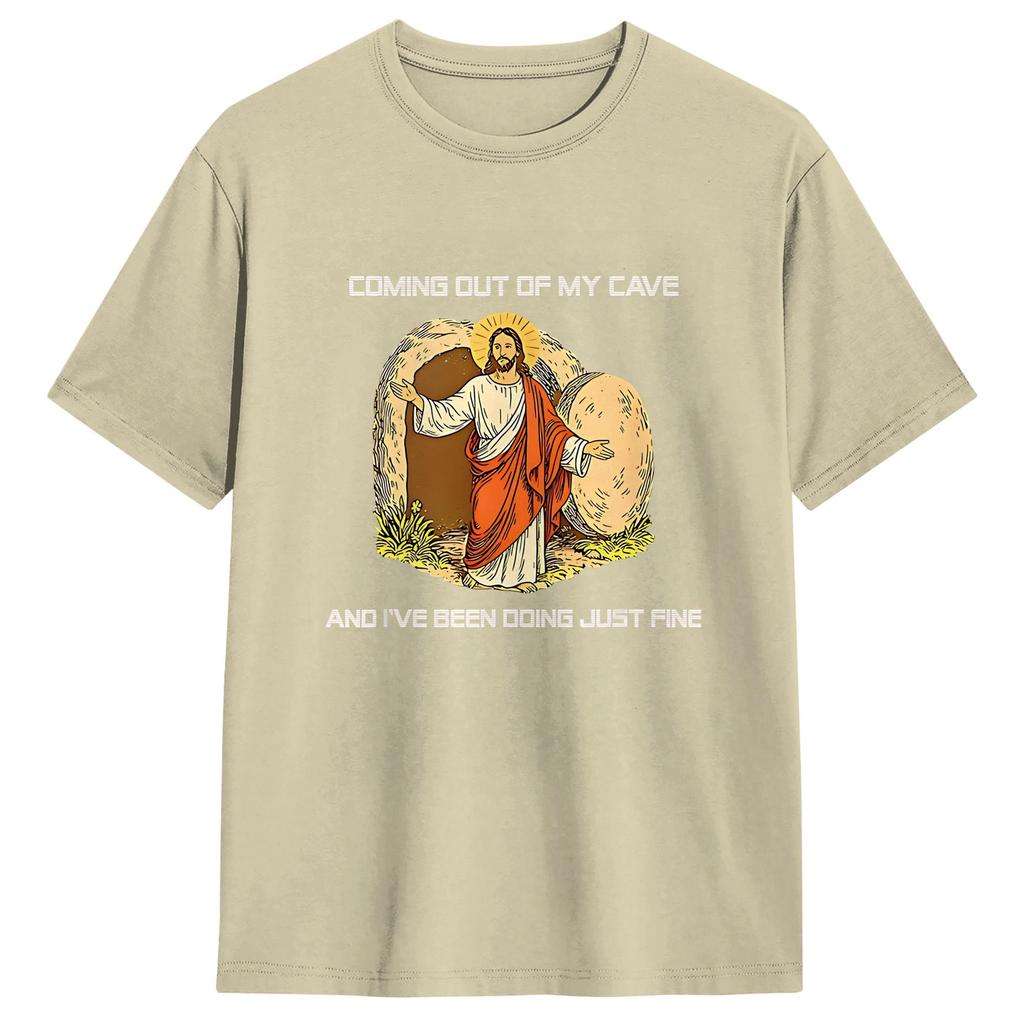 Coming Out of My Cave the Jesus Resurrection Easter T Shirt Summer Hipster T Shirts Pure Cotton Crewneck Top Tees Short Sleeve