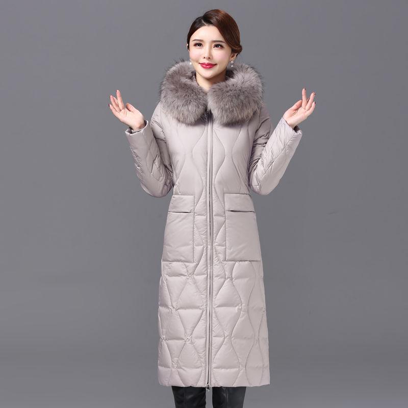 Middle-aged and Elderly Mothers Wear Knee-length Down Jackets for Women's Thickened Raccoon Fur Collars New Winter Coats