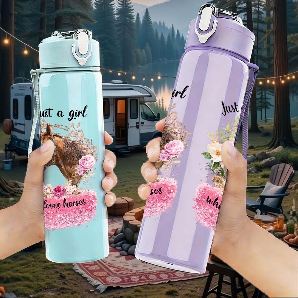 1PC Horse Girl Western Cowgirl Quote Print 750ml Color Plastic Sports Water Bottle Leakproof Flip Straw Lid Suitable for Sports Office Home Use