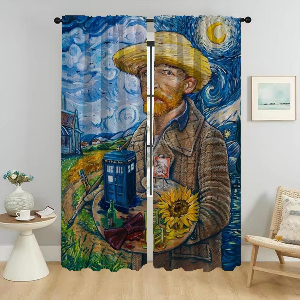 

Van Gogh Elegant Room Curtains for Living Room Kitchen Curtains 2 Pieces Blackout Curtain Shades Tulle for Bedroom Partition W50xH70cmx2pcs-CL
