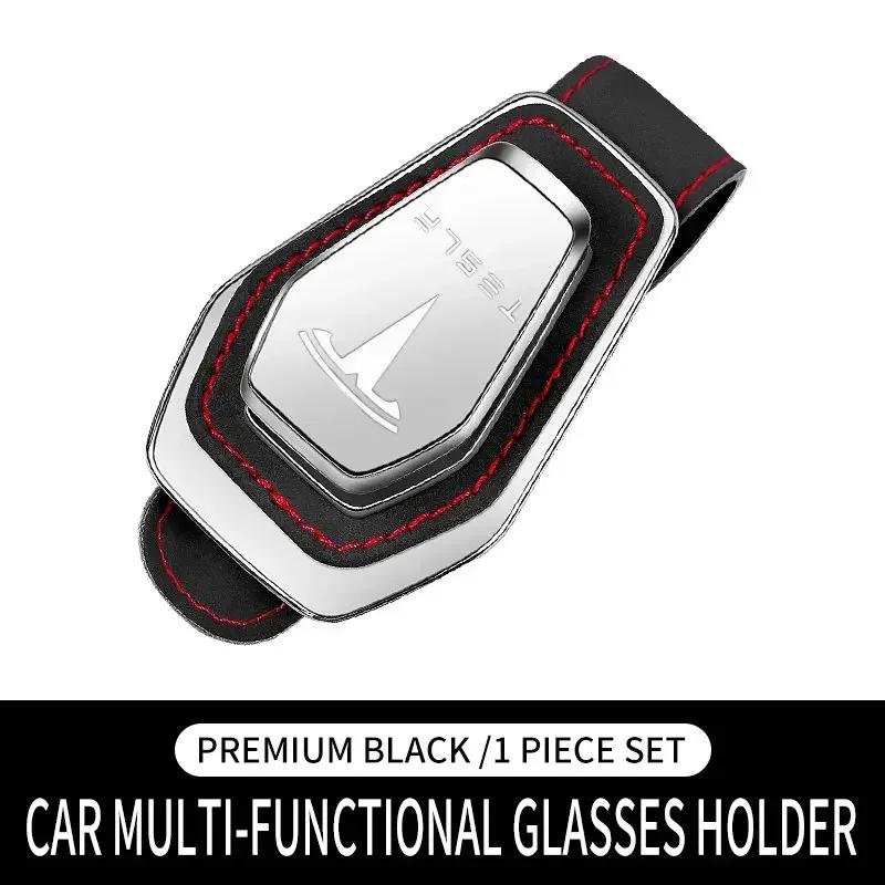 Car Sticker 2025 New Tesla Sunglass holder suitable for Tesla car sunshade - metal leather sunglasses clip and ticket clip - car