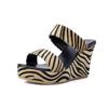 Zebra Striped Hollow Fish Mouth Slippers Women, Large Size Wedge Slippers Women Sandals