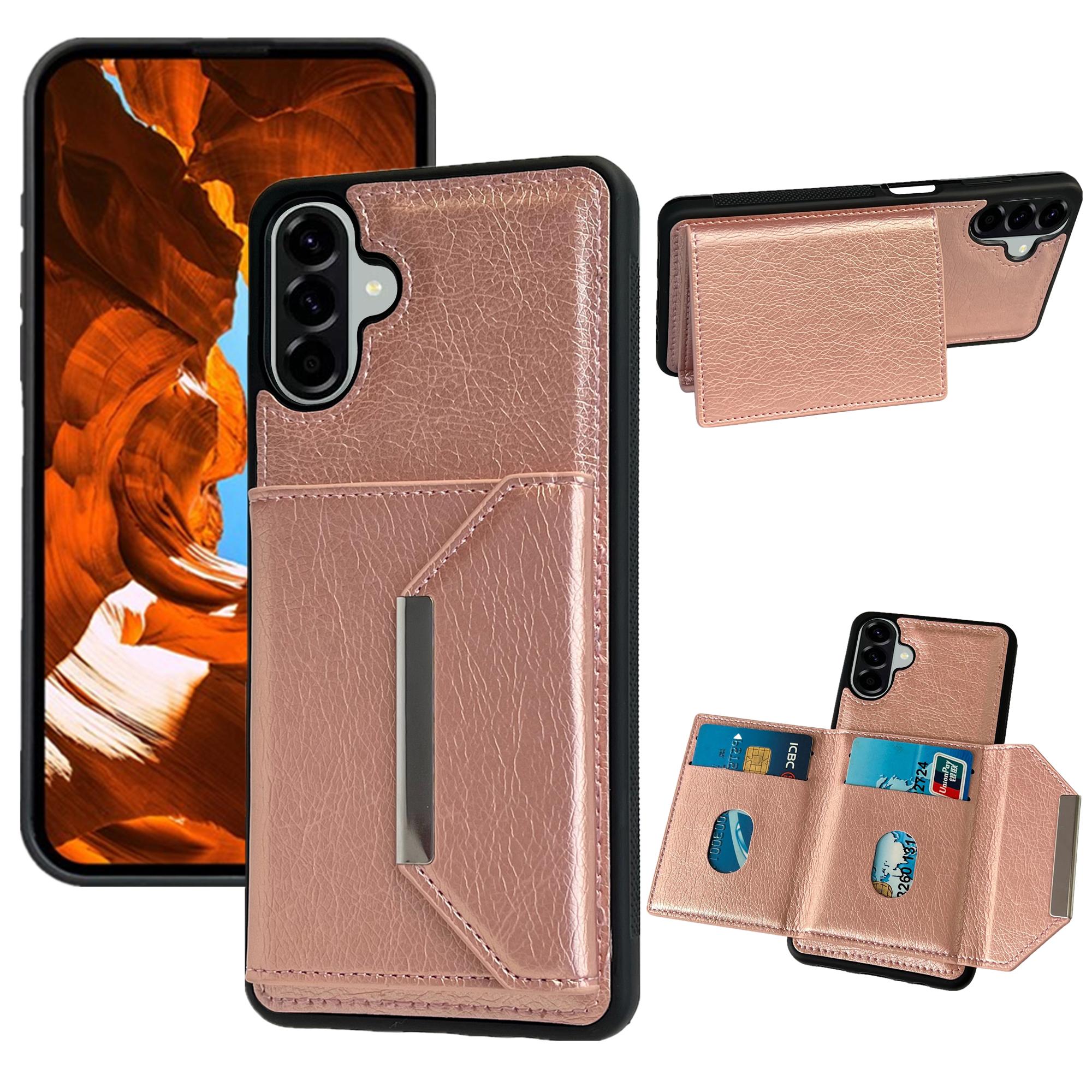 

For Samsung Galaxy A56 5G Case Card Bag Kickstand TPU+PU Phone Cover Rose Gold