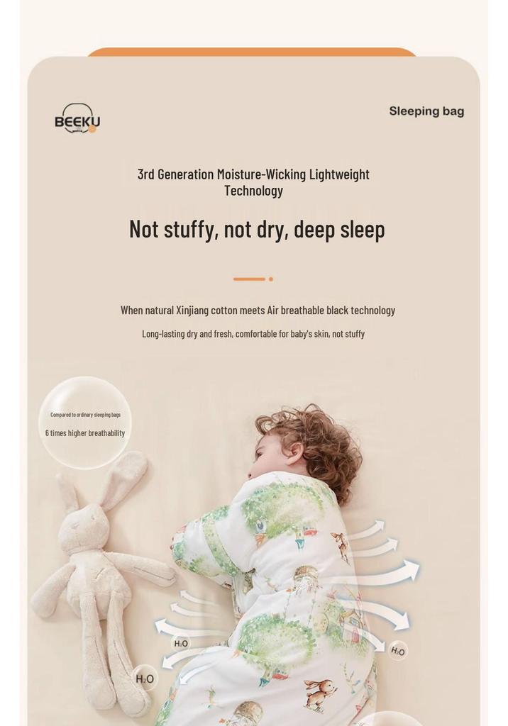Beikoo Baby Sleep Bag: All-in-One Anti-Kick Quilt, Pure Cotton, Temperature Regulating, for Spring/Autumn/Winter, A-Class Pajamas.