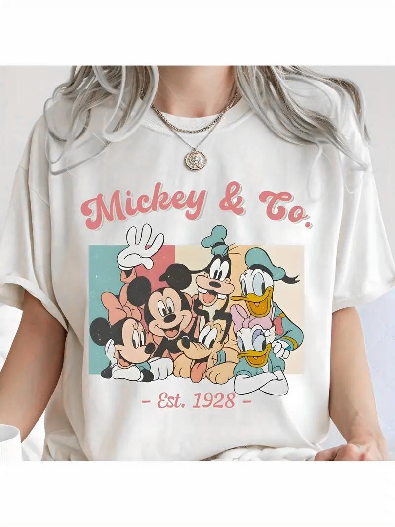 

Summer Women Disneyland Friend Minnie Mickey Mouse Goofy T-Shirt Cotton Casual Oversize Girls Tee Streetwear Top Couple Vacation S