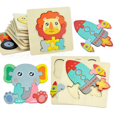 Montessori Wooden Baby Toy 3d Puzzle Cartoon Animal Vehicle Cognitive Jigsaw Puzzle Early Learning Educational Kid Gift