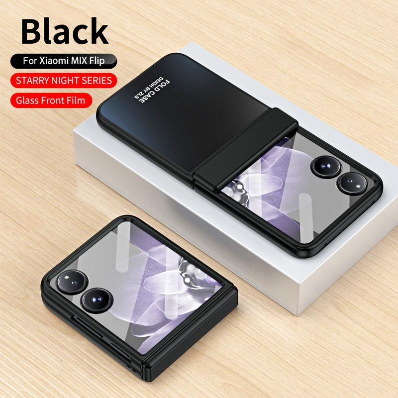 

Роскошный однотонный чехол с закаленным стеклом, 3 шт., складной чехол для Xiaomi Mix Flip, ударопрочный, прозрачный, жесткий, тонкий чехол для телефона из ПК Xiaomi Mix Flip(with Film) чёрный