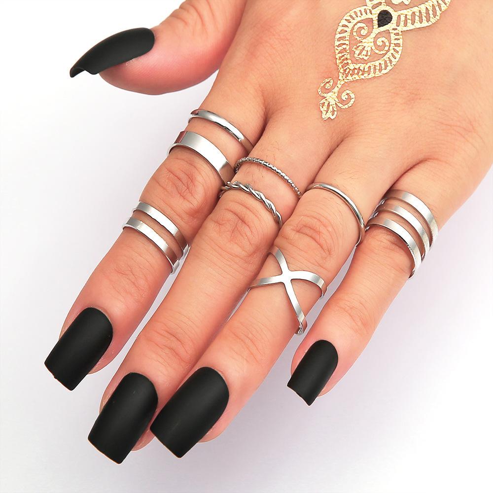 7Pcs/set Punk Finger Rings Black Rings Set Statement Korean Style Joint Ring For Women Gothic Fashion Jewelry 2026 Cool Vintage