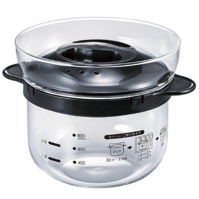 HARIO Glass Rice Cooker for Cup Made In Perfect Microwave, 1-2 Capacity, Black, Japan, Gift, XRCN-2-B