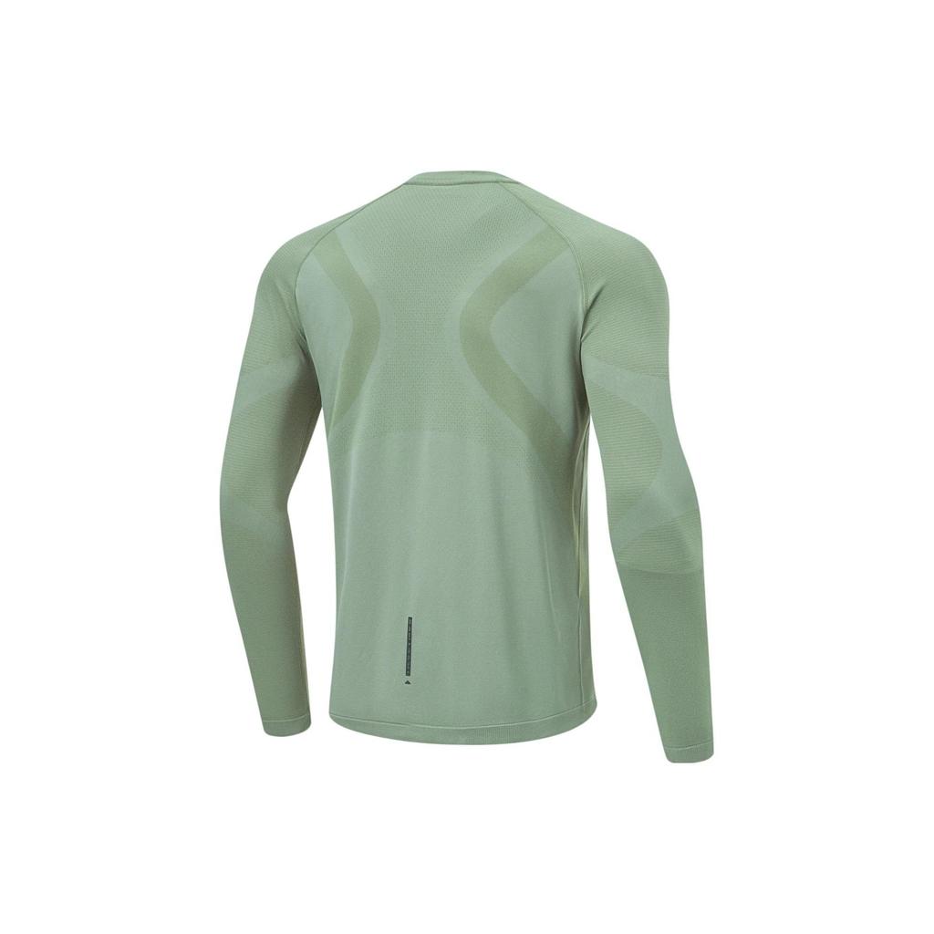 Li Ning Running Series Solid Color Logo Warm Long Sleeve Puff Sleeve T-Shirt Men Tops Gray-Green ATLT077-2