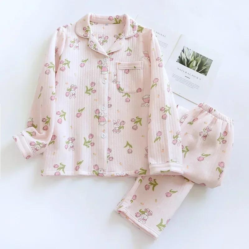 Japanese New Arrival Style Autumn and Wintertime Long-sleeved Trousers, Pure Cotton Air Cotton, Warm Ladies Pajamas, Home Service Sleepwear
