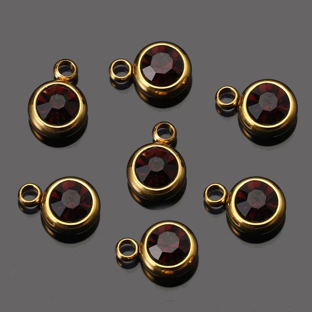Stainless steel 6mm gold birthday stone lucky birthday stone pendant, water cup diamond DIY jewelry accessories