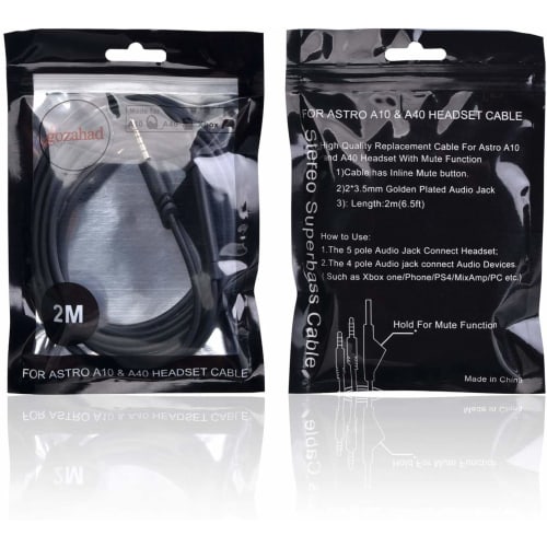 Replacement AstroA10 Cable Cord with Mute Function Also Works with Astro A10 A40 A50 Gaming Headset