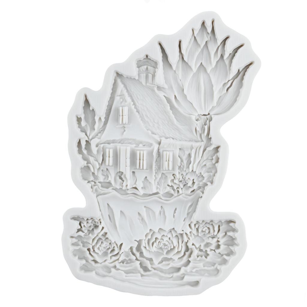 Fairy Garden House Silicone Mold Fairy Garden Rose House Fondant Molds Cake Decorating Tools Cupcake Topper Candy Sugar Craft Gum Paste Polymer Clay