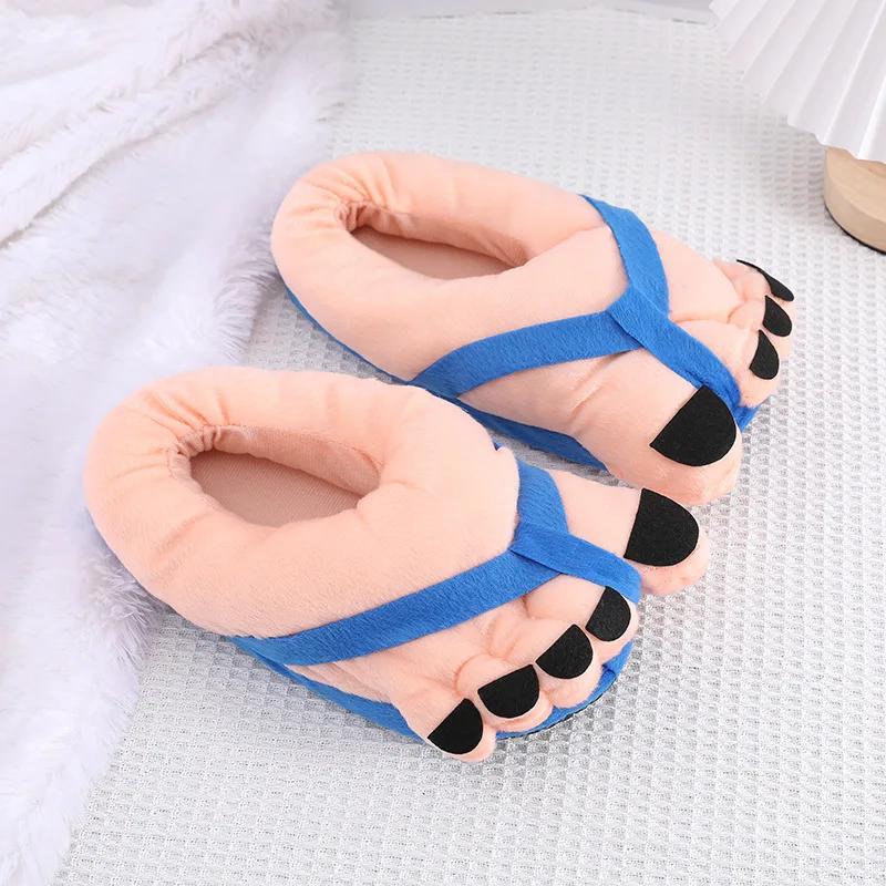 Cartoon weird big foot slippers personality creative cute plush home shoes indoor winter couple warm slippers