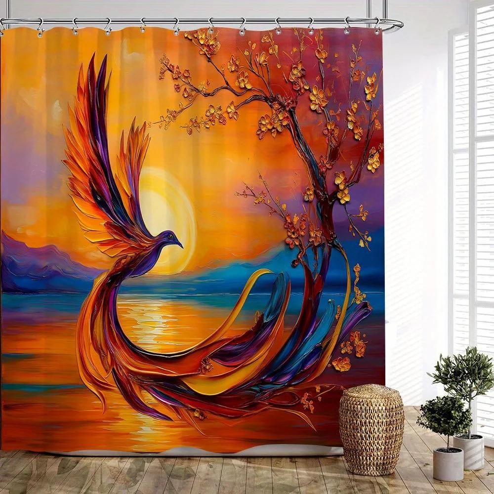 Vibrant Phoenix Sunset Waterproof Mildew-Resistant Shower Curtain - Artistic Design for an Inspiring Bathroom Décor Experience