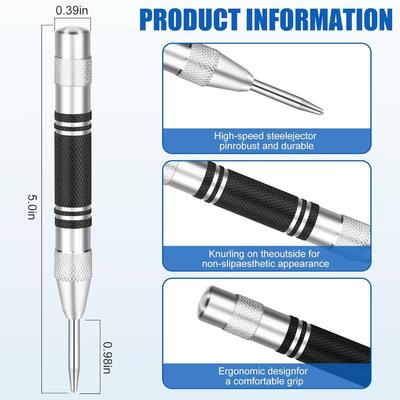 Poinçon central automatique 128MM Localisateur Outils de localisation généraux pour le travail du bois Poinçonneur robuste Marqueur de trou pour métal bois verre