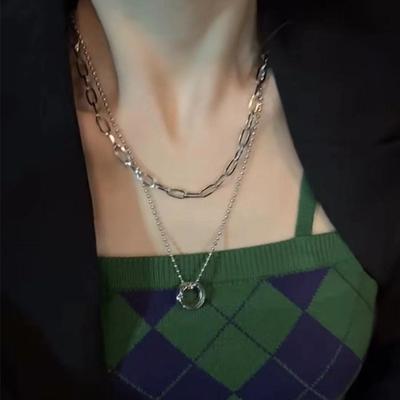 Double-layer Stacked Circle Necklace Female Niche Design High-end Sweater Chain New Autumn and Winter Accessories