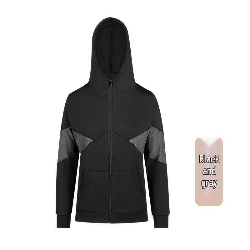 

Женское спортивное худи большого размера с цветными блоками 2025 - Повседневная одежда для фитнеса и йоги на осень/зиму Large серый/чёрный