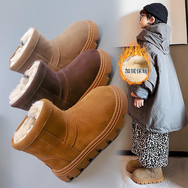 Winter Children's Snow Boots, Boys' Warm and Thick Short Boots, Solid Color Girls' Velvet and Anti Slip Cotton Shoes