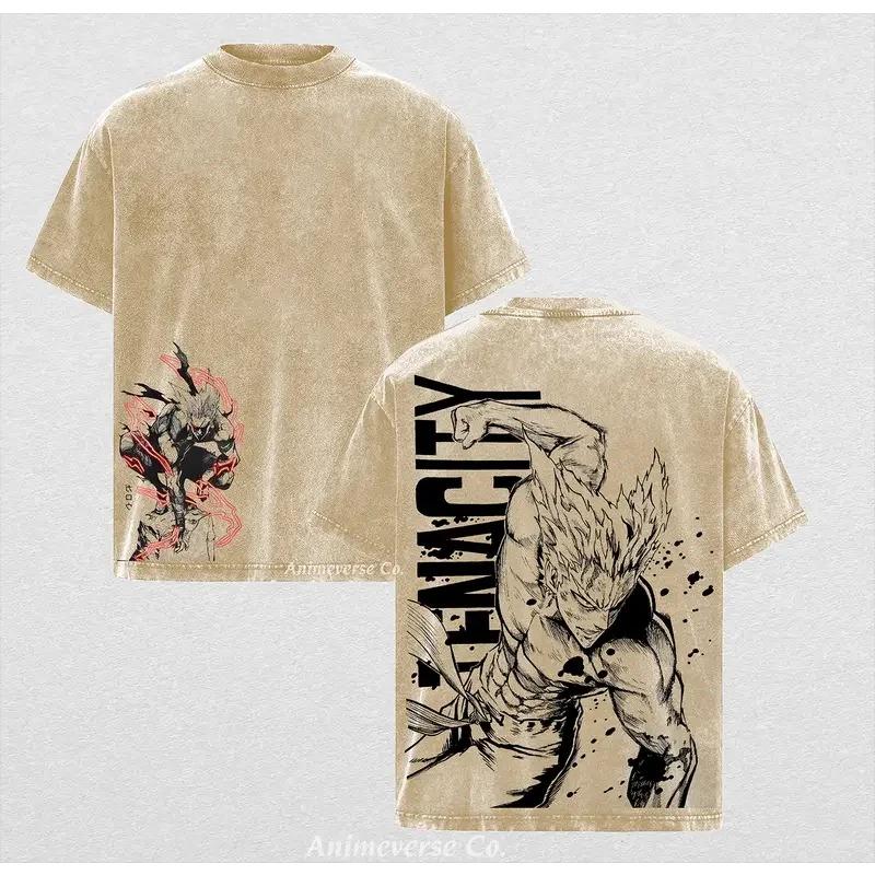 Garou One Punch Man Clothing Men Short Sleeve Manga T-shirts Vintage Washed T Shirt Casual Loose Cotton Tee Harajuku Male Tshirt XXL коричневый