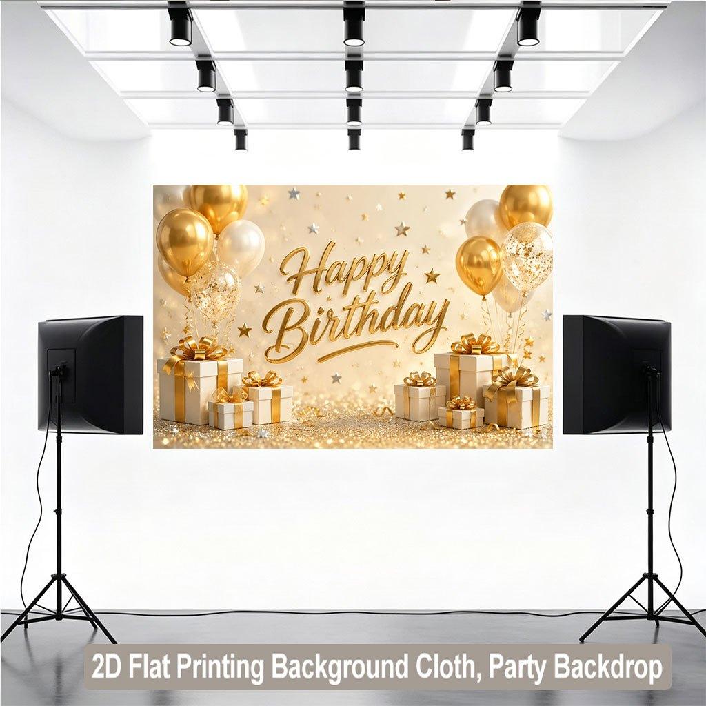 2D Flat Backdrop1pc Gift Balloons Gold Elements Backdrop Backdrop Banner Polyester Wall Decor For Living Room Bedroom Office Outdoor Decor