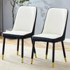 Set of 2 Modern Dining Chairs with PU Leather Backrest in Black-White Combination and Black Metal Legs.