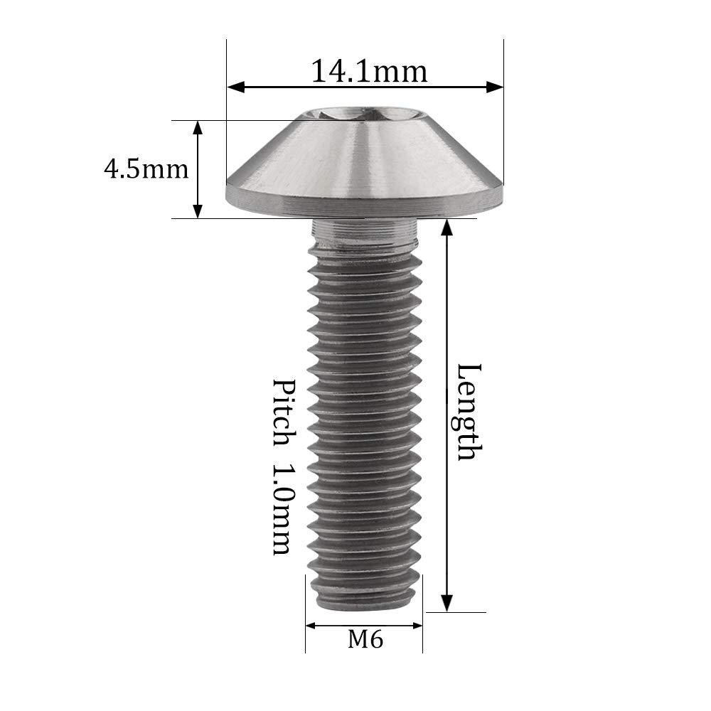 Ruifu Titanium Alloy Hex Hole M6x12 15 20mm Bicycle Motorcycle Wheel License Plate Mounting Bolts Set of 5 (Titanium, M6x15mm)