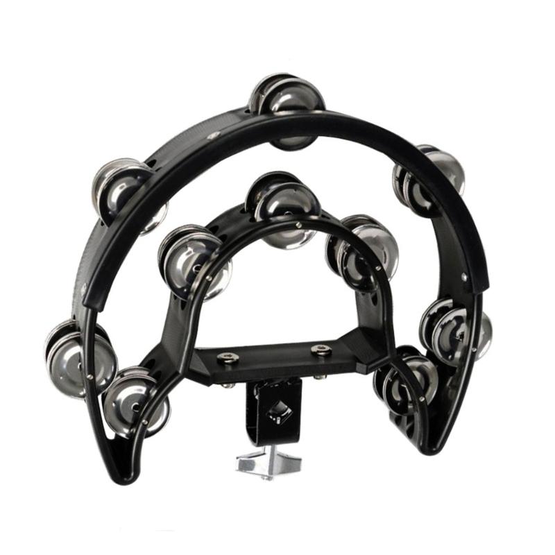 Drum Set Half Moon Tambourine with Mounting Eye Bolt Hi-Hat Tambourine with Double Row Jingle Easy Installation