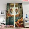 Set Of 2 Flat Printing Merry Christmas Party Curtains Cozy Kitchen Winter Scene Digital Printed Polyester Drapes Curtain Ideal For
