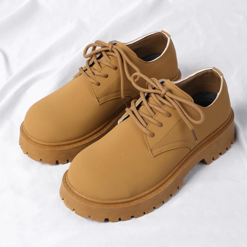 Herren Lederschuhe Dicke Sohle Runde Zehenpartie Plateau Männlich Lässiger Derby Schuh Rindsleder Klassisch Original Rechtmäßiger Designer