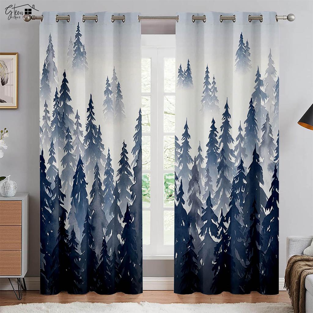 High Quality Plant 3D Printed Curtains Cedar Maple Leaves Fresh And Natural Nordic Pastoral Blackout Heat Insulation Curtains