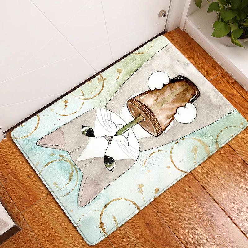 Cute Cat Animals Pattern Anti-Slip Carpet Bath Kitchen Super Absorbent Door Mats Non Slip Area Rugs for Home Living Room Decor