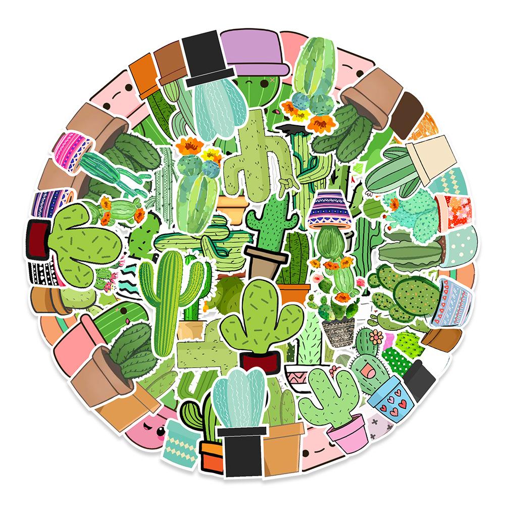 50 Green Plant Cactus Doodles Stickers Car Suitcase Water Cup Hand Tent Decoration Stickers