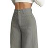 Pantaloni da Donna a Vita Alta a Gamba Larga, Pantaloni Casual Basici con Dettaglio Bottone, Grigio Uniforme