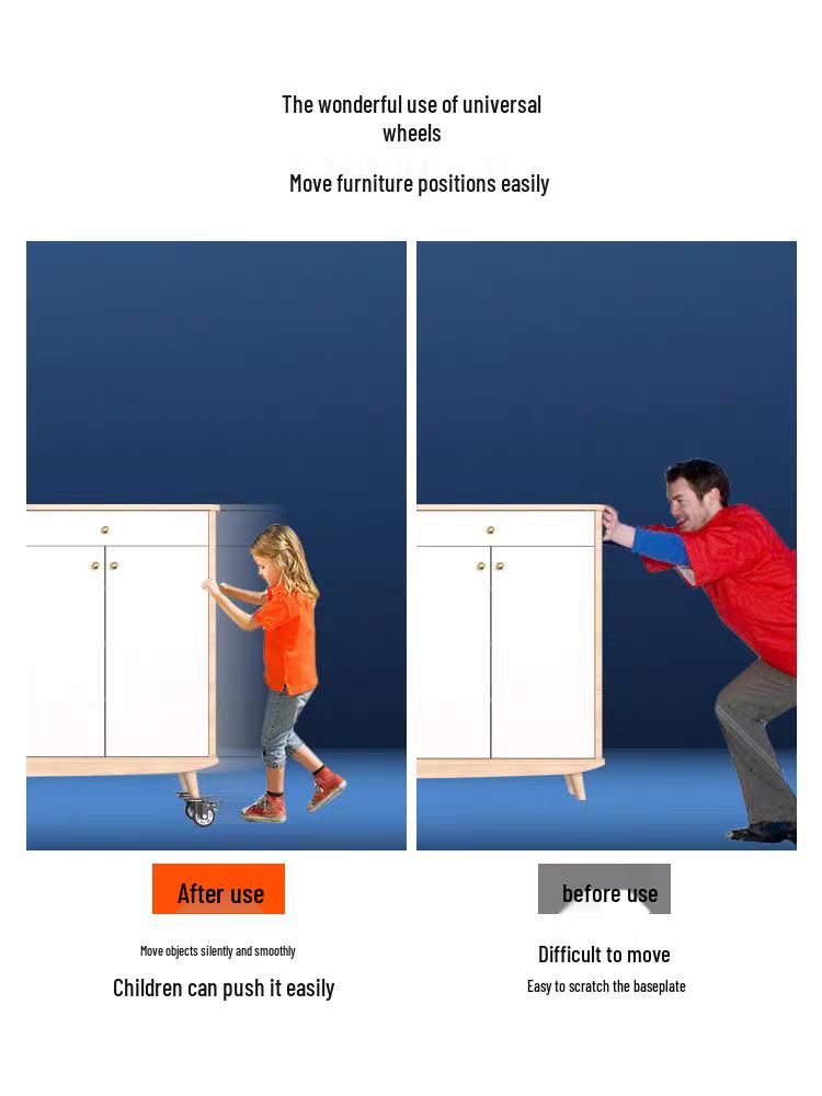 Tysta svängbara hjul med broms, 1,5-3 tum, kraftig lastbärighet för dragkärror