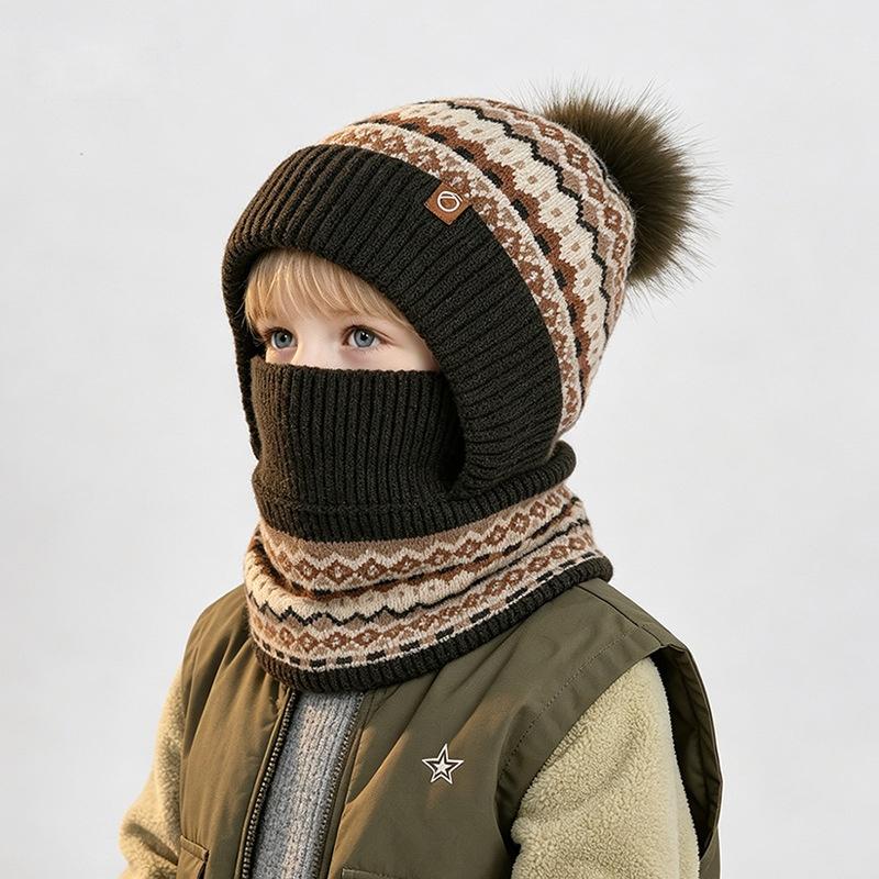 Kids Winter Knit Balaclava Hat with Face Mask and Neck Gaiter for Boys