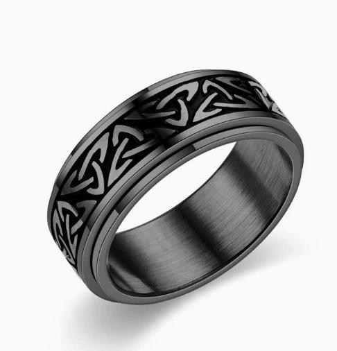 Roterbar Båndring for Par Rustfritt Stål 8MM Bred Størrelse 9 med Intrikat Mønsterdesign Holdbar Konstruksjon Komfortabel Passform