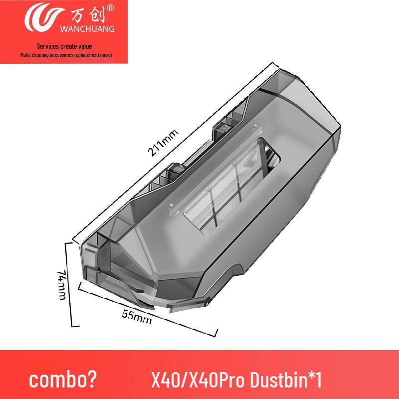 Wanchuang Accessories Kit for Dreame X40/X40Pro: Side Brush, Mop, Dust Bag, Roller Brush, Dustbin
