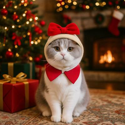 Hals-Gadget Hund Weihnachtsmütze Schleife Warmes Katzenkostüm Niedliche Dekorative Haustier-Kopfbedeckung Cosplay