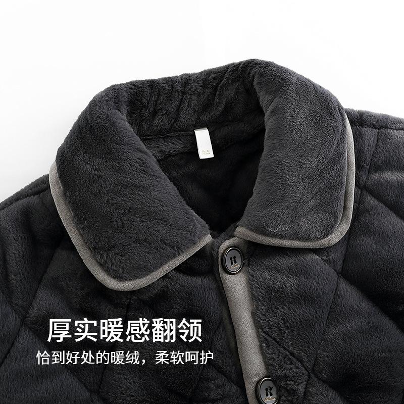 Pajamas Men'S Winter Coral Fleece Three-Layer Padded Cotton Thickened Fleece Thermal Zipper Winter Loungewear Thermal Suit