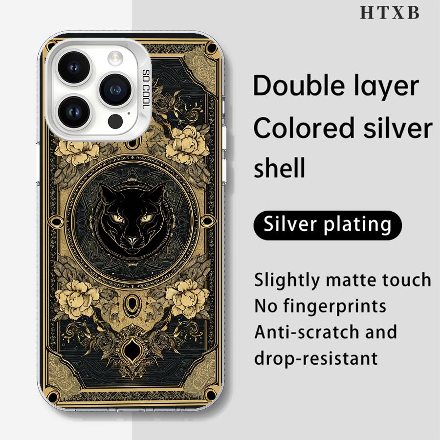 Загадочный черный кот в черно-золотом узоре Чехол для телефона для iPhone 17 до 11 Pro Max Plus iPhone 16 Plus