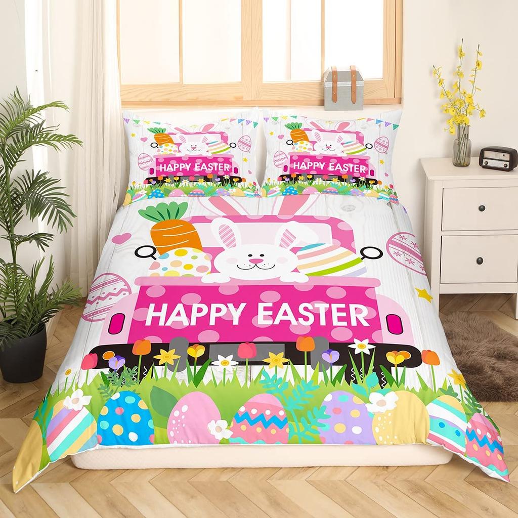 Kaninchen Bettbezug Set Frohe Ostern Bettdeckenbezug für Kinder Mädchen Bauernhaus Tier Bettwäsche Set Niedlich Kawaii Tiere Steppdeckenbezug