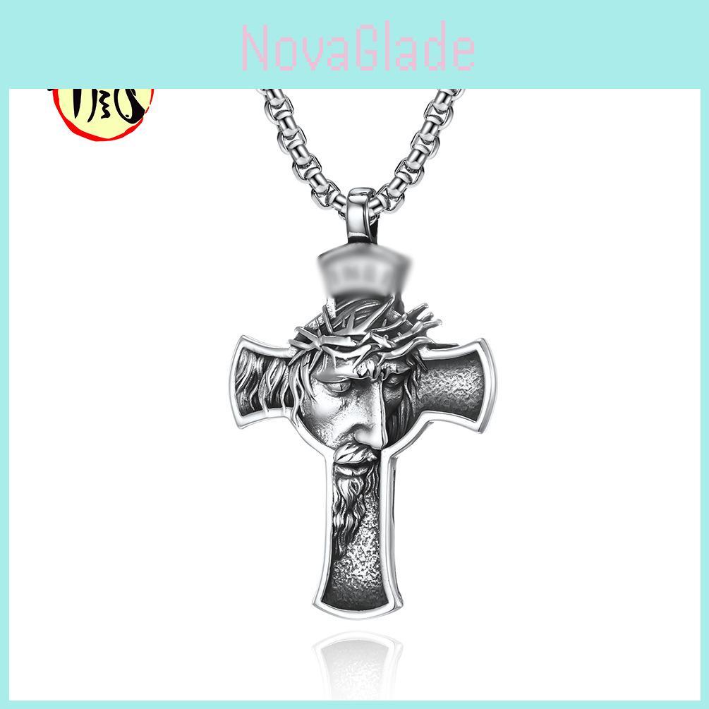 Vintage Stainless Steel Portrait Cross Necklace Pendant From Cross-border Bestselling Source Factory Retro Style Jewelry