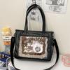 New PU Luxury Large Ita Bag with Insert Women High Quality Big Clear Window Shoulder Bag Anime Pin Display Girl Bow Handbags