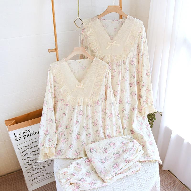 Cute Pajama for Women Loose Sweet Lace Princess Style Soft Cotton Pajamas Skin-friendly Casual Homewear Nightgown