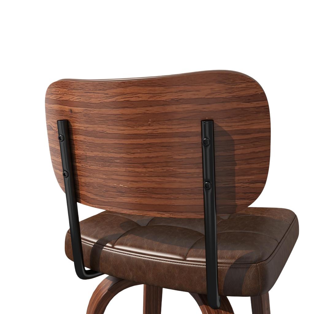 Bar Stool Curve – Swivel PU Upholstered Stool with Curved Wood Sickle Backrest & Metal Frame, 360 Degrees Swivel, Set of 2
