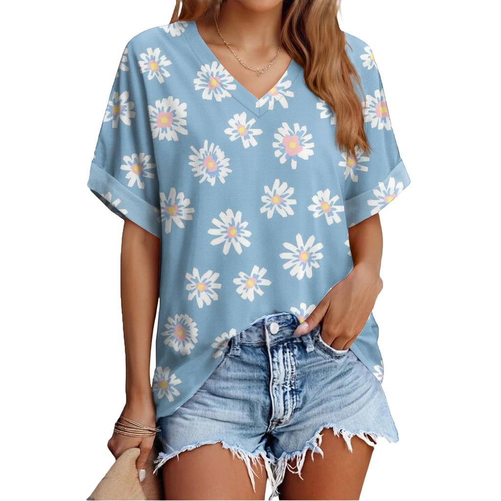 Modisches lässiges vielseitiges Damen-Sommer-Kurzarm-Oberteil mit Blumenprint, schmal geschnitten